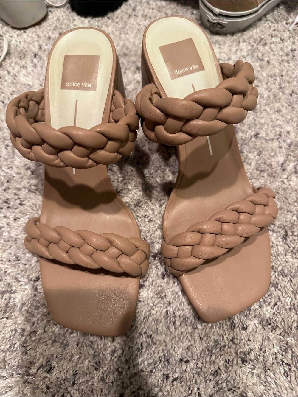 Dolce Vita Braided Double-Strap Heeled Sandals — Brown